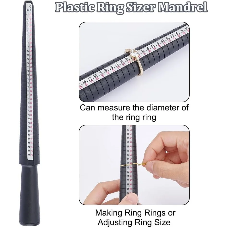 Professional Plastic Ring Sizer Mandrel US/UK Dual Scale Jewelry Making Tool Portable Finger Ring Measuring Stick for Craft
