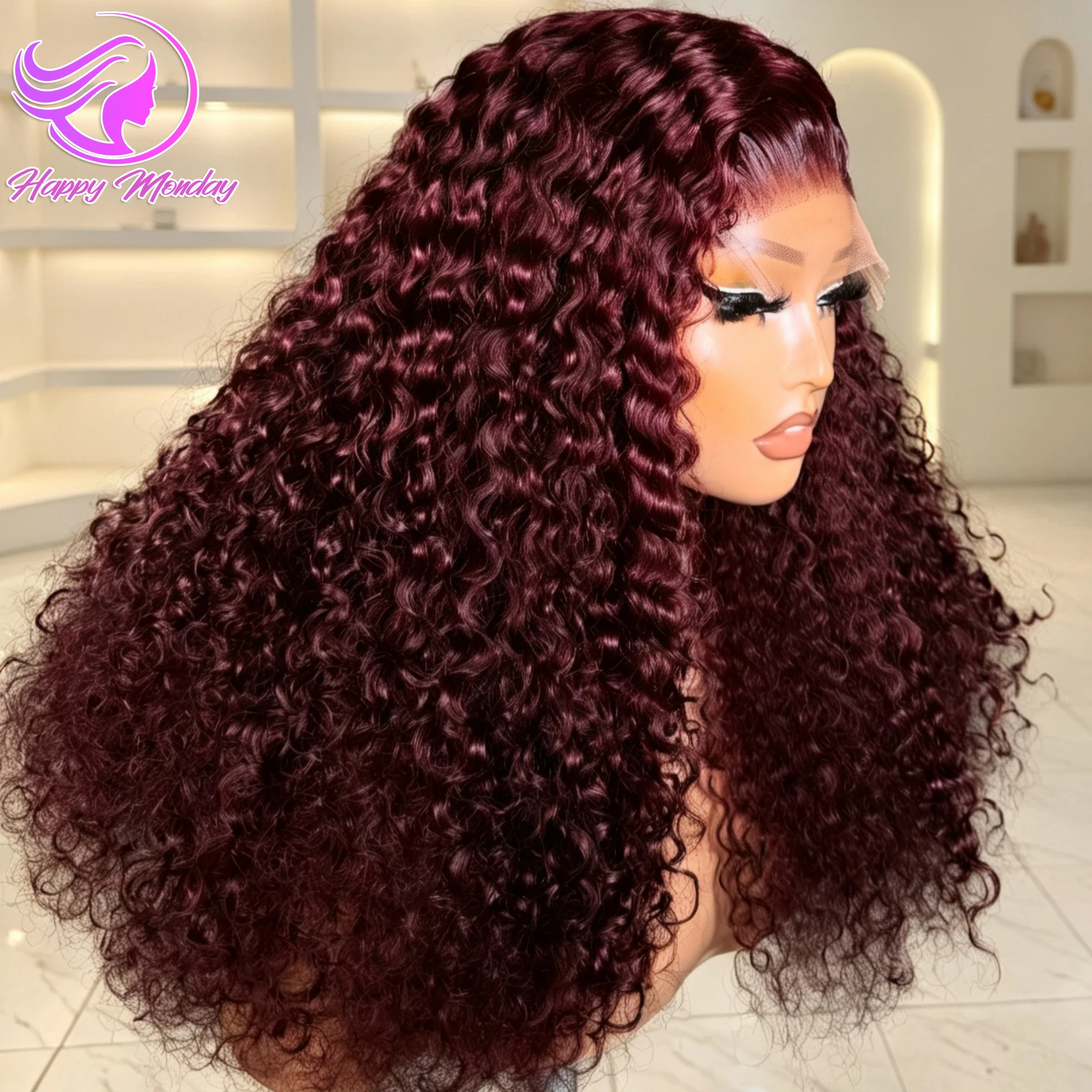 99J Short Bob Wigs Human Hair Red Deep Wave 13X4 HD Lace Frontal Wigs Burgundy Kinky Curly Bob Wigs 250% Density Water Wave Short Human Hair Wigs 100% Human Hair For Women