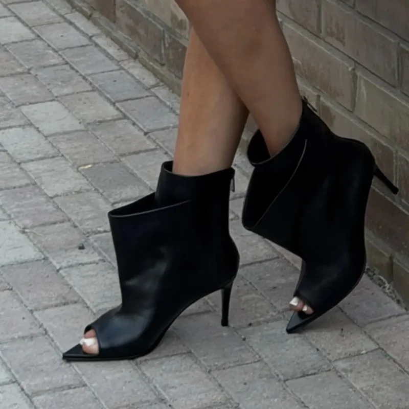 Peep Toe Hollow Out Sandals Boots Sexy Pointed Toe Thin Heels Matte Leather Customized New Arrivals Fashion Women Modern Shoes