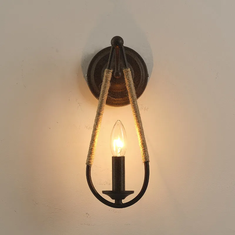 American vintage hemp rope single head wall lamp antique bedroom bedside lamp living room dining room background wall lamp hallw