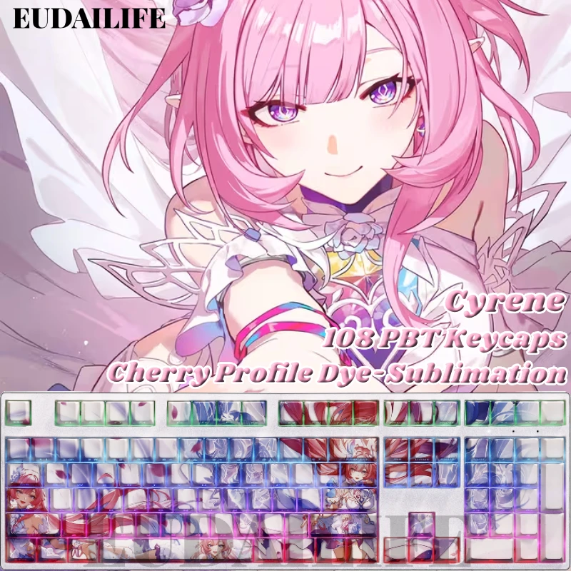 Cyrene 108 Key Cap Honkai Star Rail Key Cover PBT DYE Sublimation Cherry MX Cross Axis Switch Keycap for Mechanical Keyboard