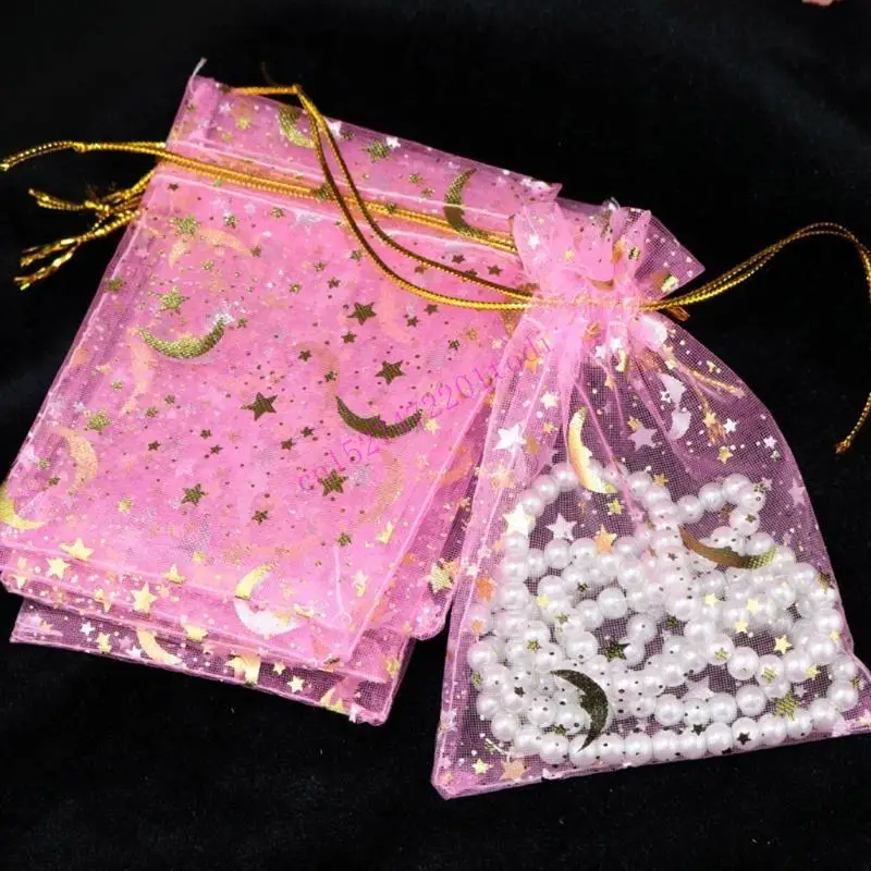 100Pieces/set Moon Star Drawstring Organza Bag Drawstring Small Jewelry Gift Bag M76B