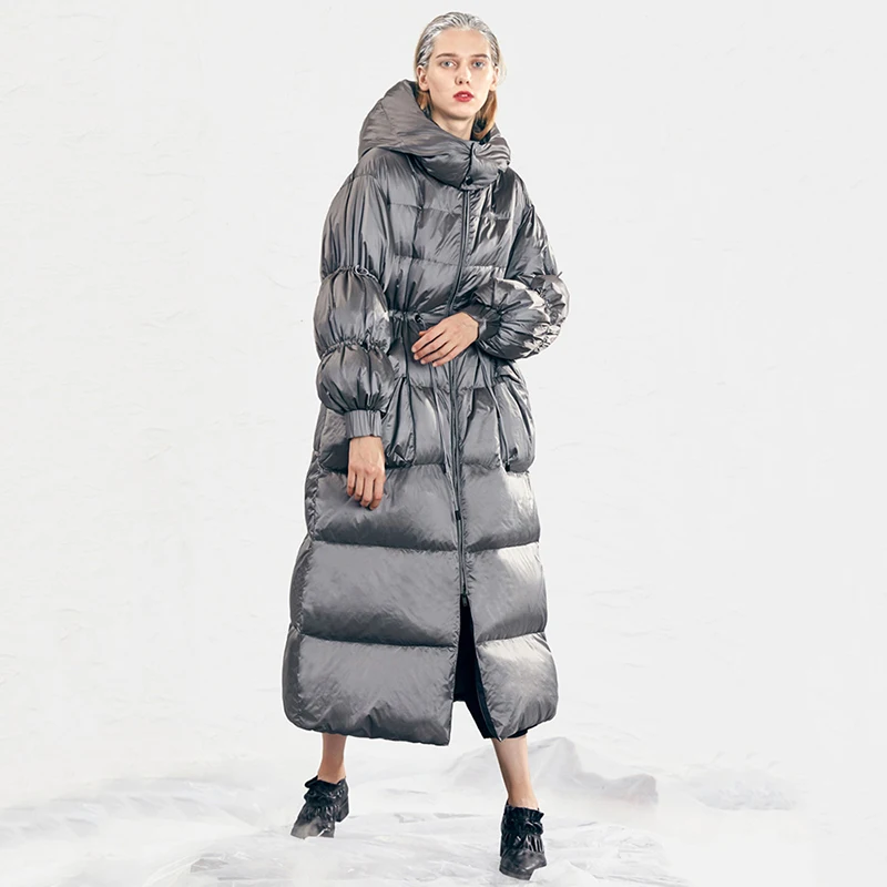 Winter Waterproof Hooded Down Jacket Women White Duck Down Loose Cold Proof Outwears Female Thick Warm Knee Length Parker Jacket