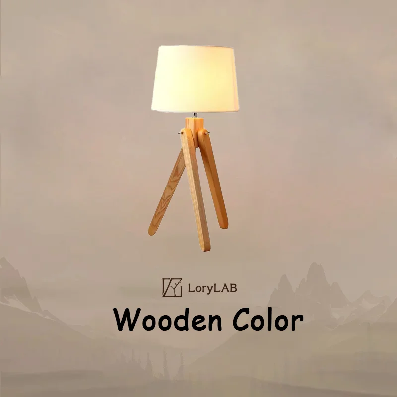 Modern and simple wooden art, warm bedroom and living room, creative bedside table lamp, three-legged floor lamp