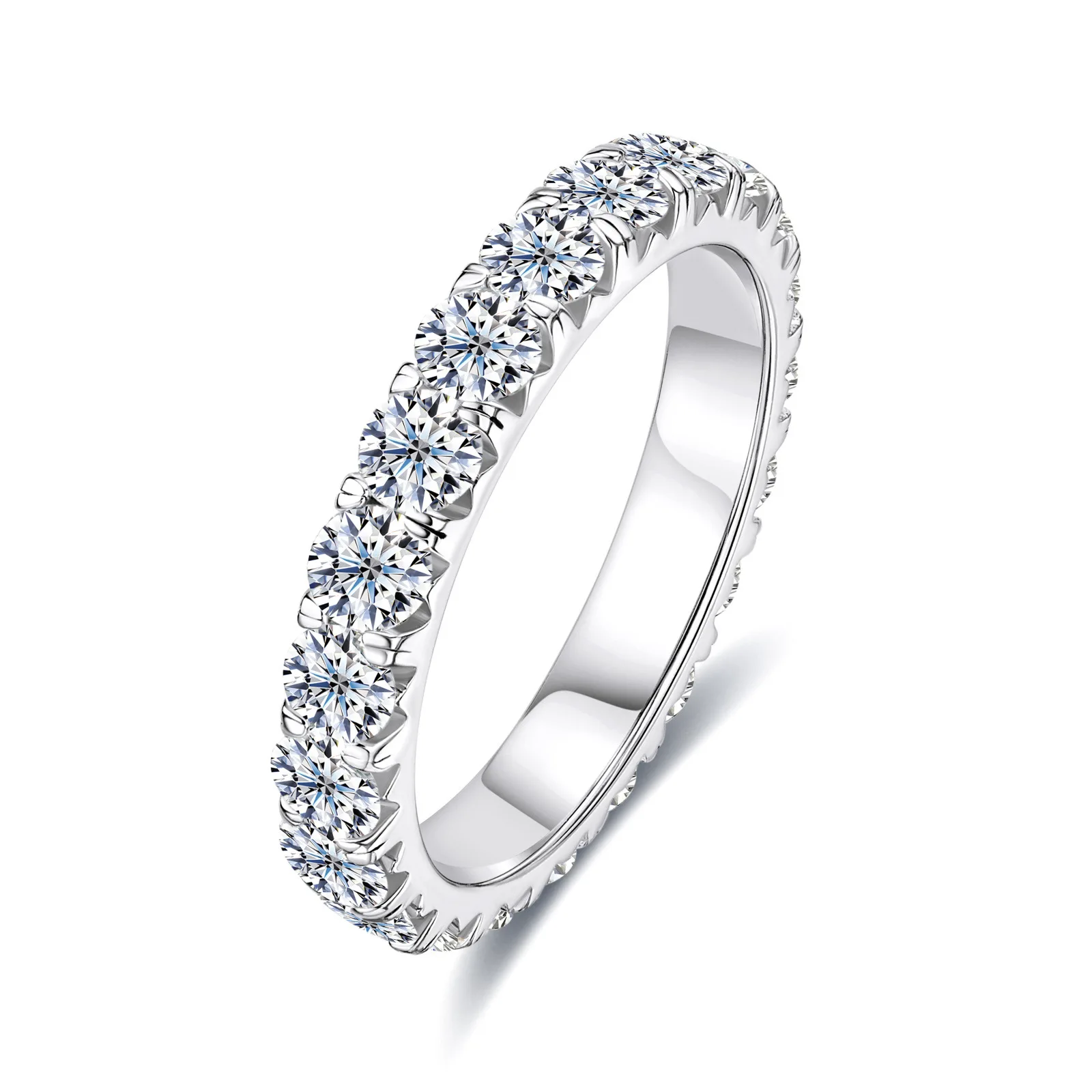 Carnica 3mm 0.1CT Stone Real Moissanite Ring for Women 100% S925 Sterling Silver Sparkling Wedding Band Jewelry GRA D Color Gift