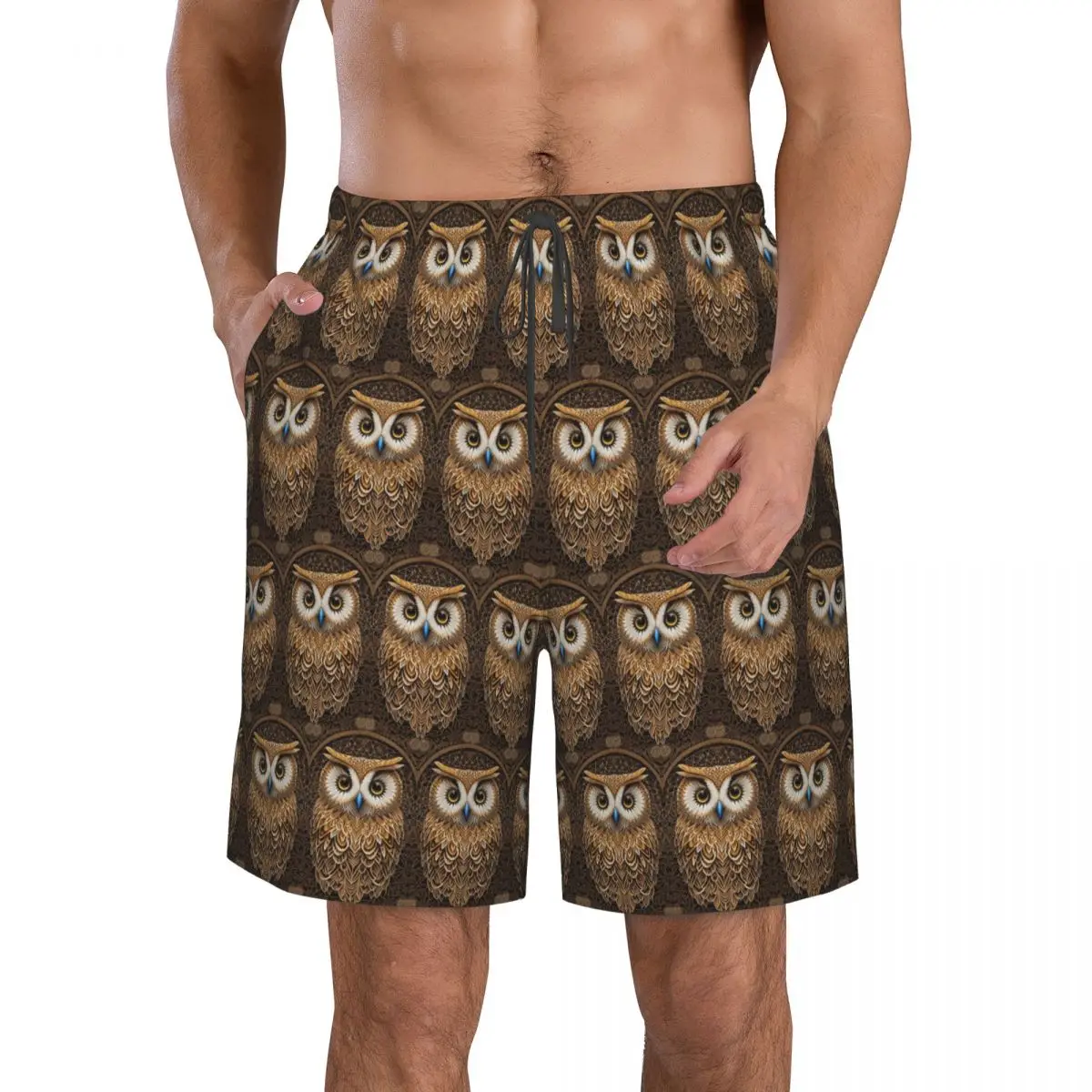 Owl Beliefs Print Trunks Beach Board Shorts Casual Quick Dry Swim Summer Men Pants