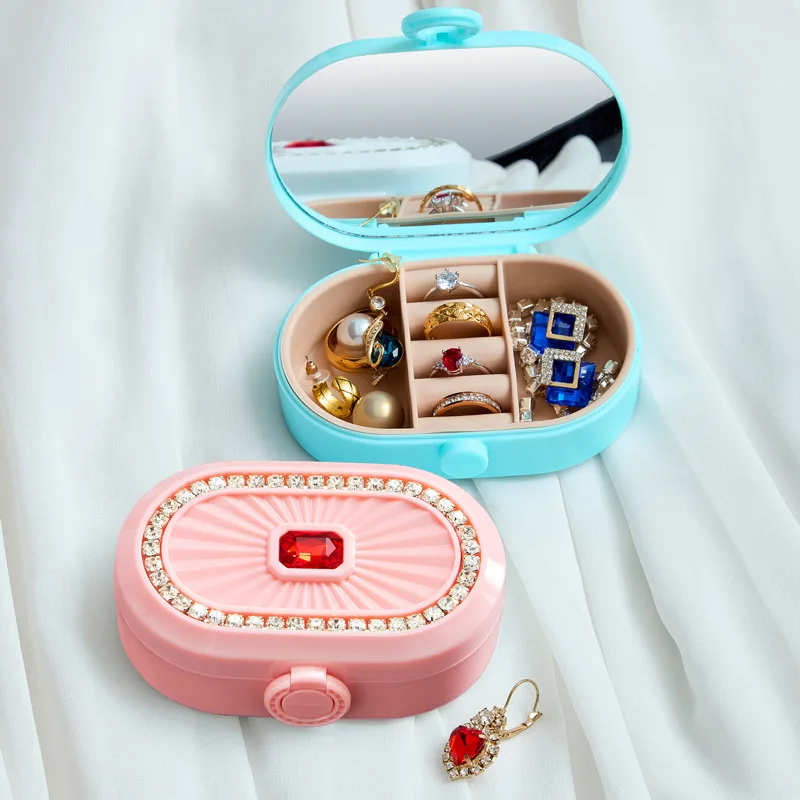 Travel Portable Jewelry Box Makeup Mirror Jewelry Gold Rings Necklaces Earrings Multi-purpose Storage Box