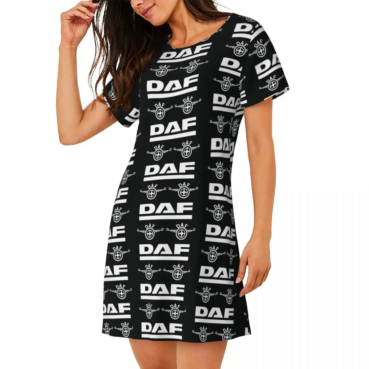 Daf Truck Classic Car Logo Short Sleeves Nightdress For Sleeping Sleepshirts Women Short Sleeve Nightgowns Loose Pajama Dress