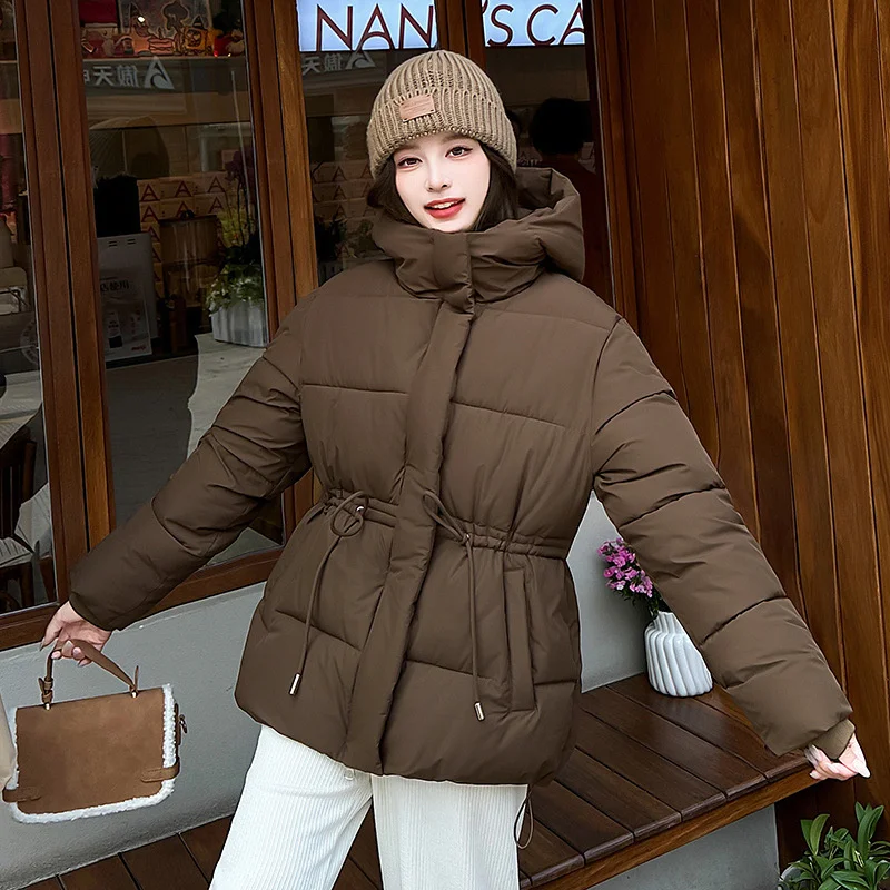 2026 New Winter Parkas Women's Cotton-padded Jacket Short Coats Thicken Hooded Drawstring Overcoat Streetwear Lady Warm Jackets