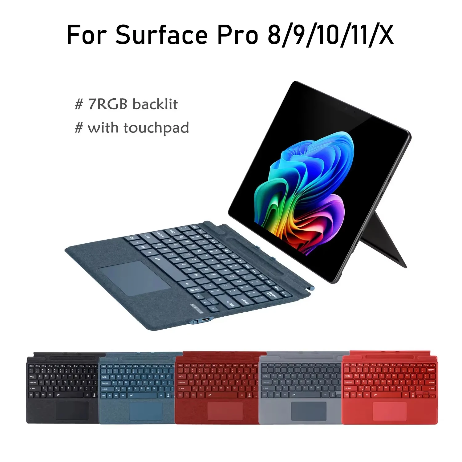 Bluetooth Keyboard For Microsoft Surface Pro 8/9/10/11/X,Detachable Type Cover Rechargeable Keyboard For Surface Pro 8 9 10 11 X
