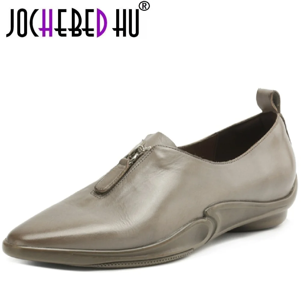 JOCHEBED HUWomen's Handmade Genuine Leather Pointed Toe Mid Hells Quality Soft Comfortable Casual Female Daily Shoes 34-41