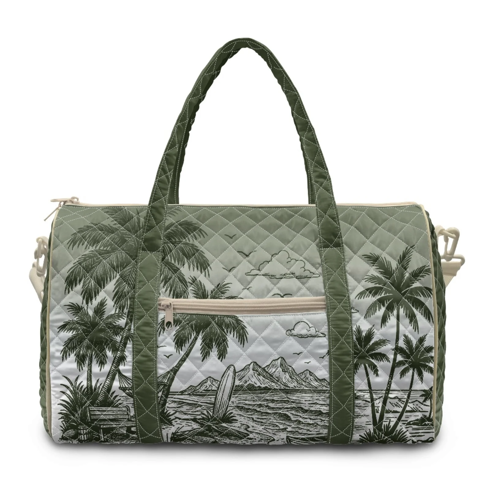 Coloranimal Palm Island Scene New Trend Quilted Travel Bag Polyester Lightweight Quilted Tote Bag for Women