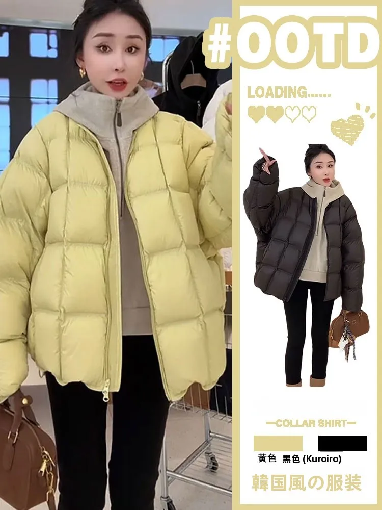European Style plus Size Short Lightweight No Collar Cotton Jacket Women's Winter Thickened Warm Bread Coat Trendy