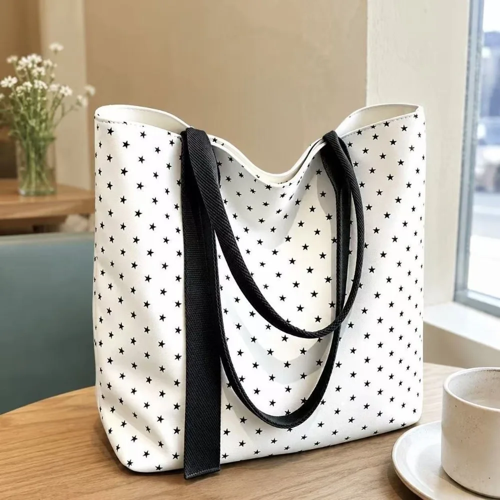 Durable Star Printed Canvas Bag Large Capacity Lightweight Tote Bag Reusable Versatile Lunch Bag Daily