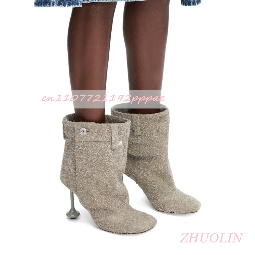 Women'S Metal Pointed Thick Heel Bare Boots Fashion Splicing V-Neck Knight Boots Sexy Luxury Party Cowboy Boots Zapatos Mujer 43