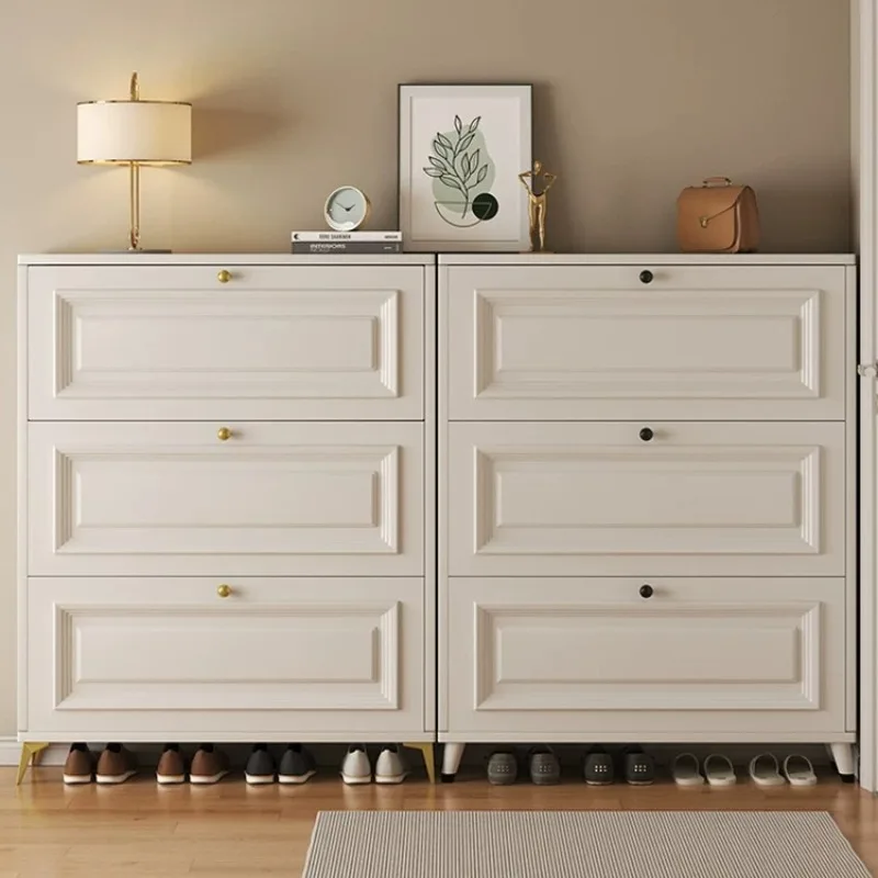 White Wooden Shoe Cabinet Creamy Style Slim Multiple Italian Shoe Cabinet Entryway Shelving Zapatero Estrecho Home Furniture