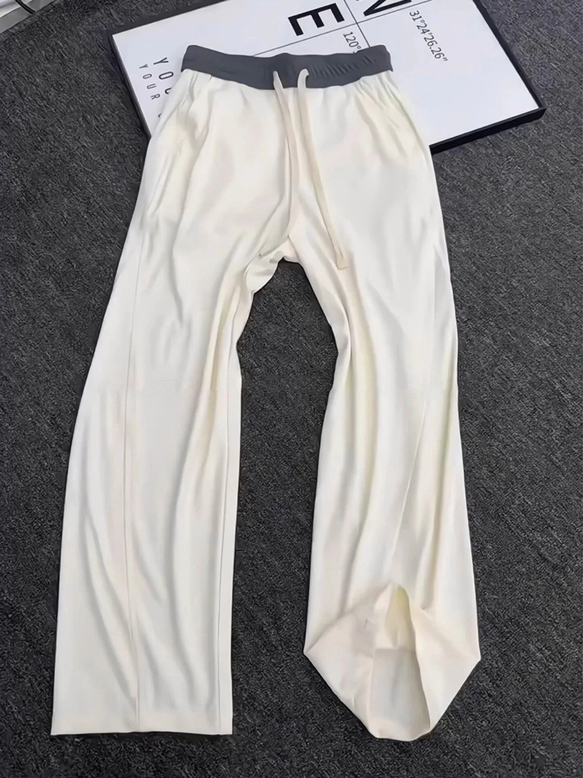 Quick Dry Ice Silk Pants Men Women Design Sense Waistband Splice Bend Knife Sweatpants Drapey Flared Long Trousers Summer Casual