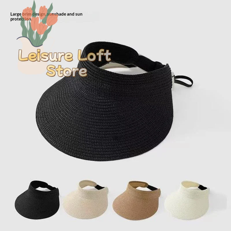UPF50 Plus Straw Visor Sun Hat For Women Wide Brim Beach Hat Adjustable Lightweight For Sports Vacation