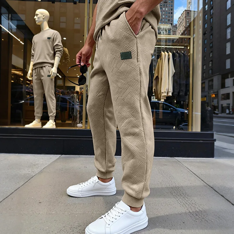 Men's Knitted Drawstring Pants Casual Elasticated Waist Loose Fit Solid Color Joggers Streetwear Pants