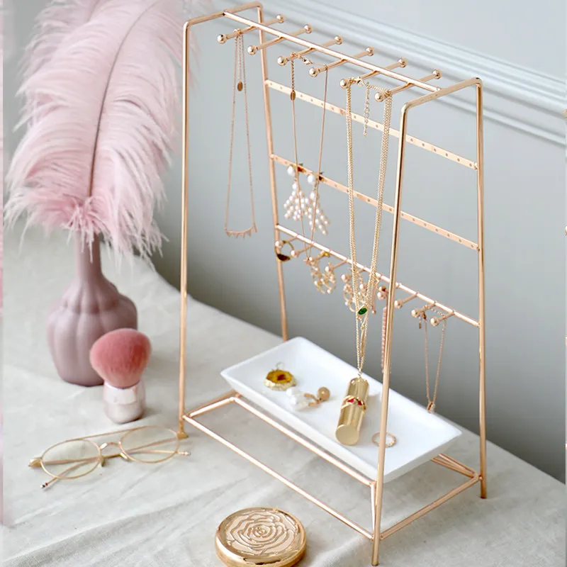 Multi-Purpose Jewelry Display Stand Metal Earring Necklace Storage Holder Home Use Ring Jewellery Organizer Display Tray Rack