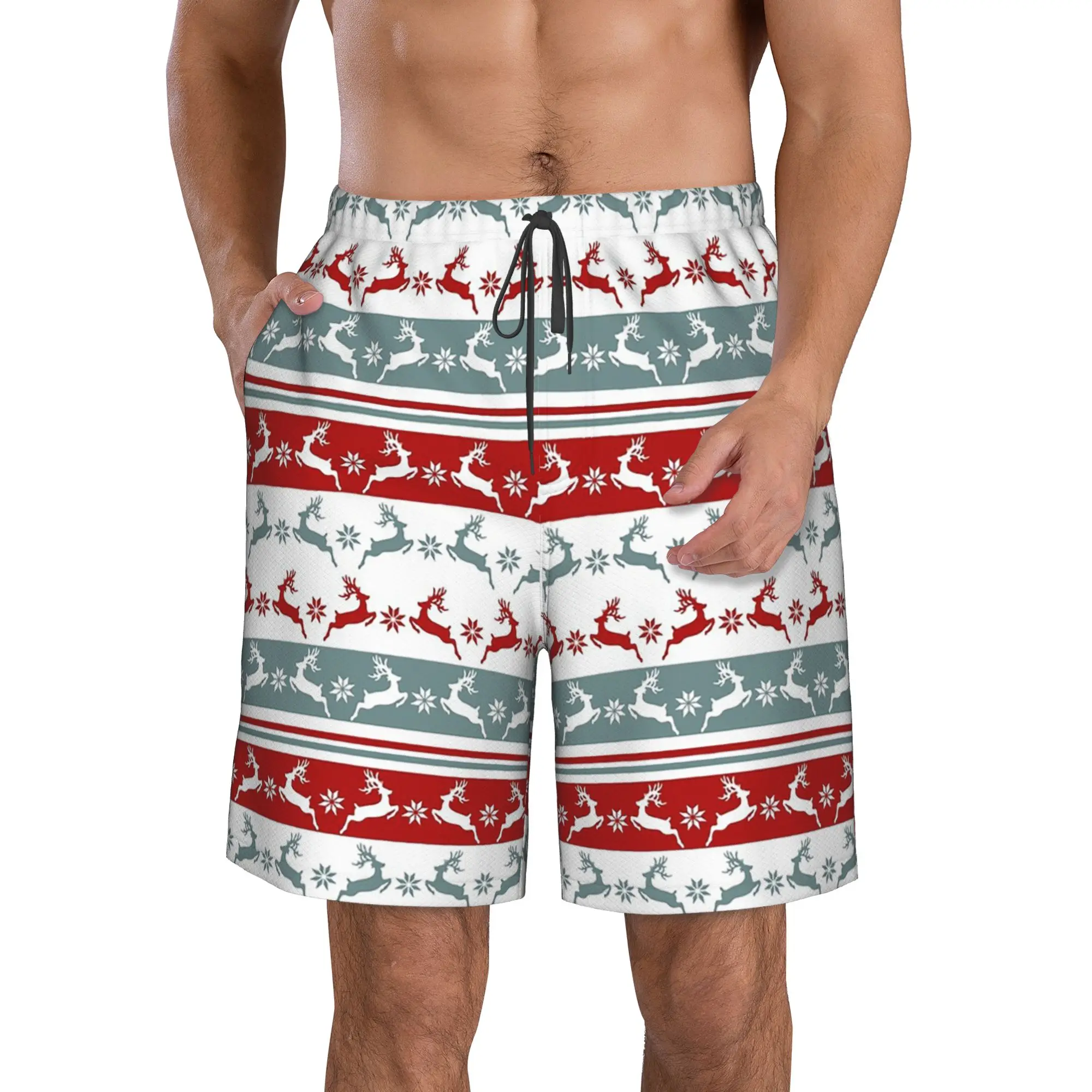 Reindeer & Snowflake Christmas Design Trunks Beach Board Shorts Casual Quick Dry Swimming Summer Men Pants
