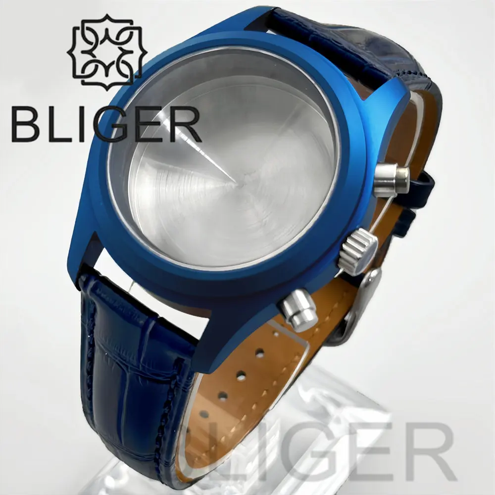 38mm Brushed Pilot VK63 VK64 Brueshed Watch Case Black Blue Rose PVD Dome Sapphire Glass Rubber Strap Fit VK67 VK68 Quartz Movet
