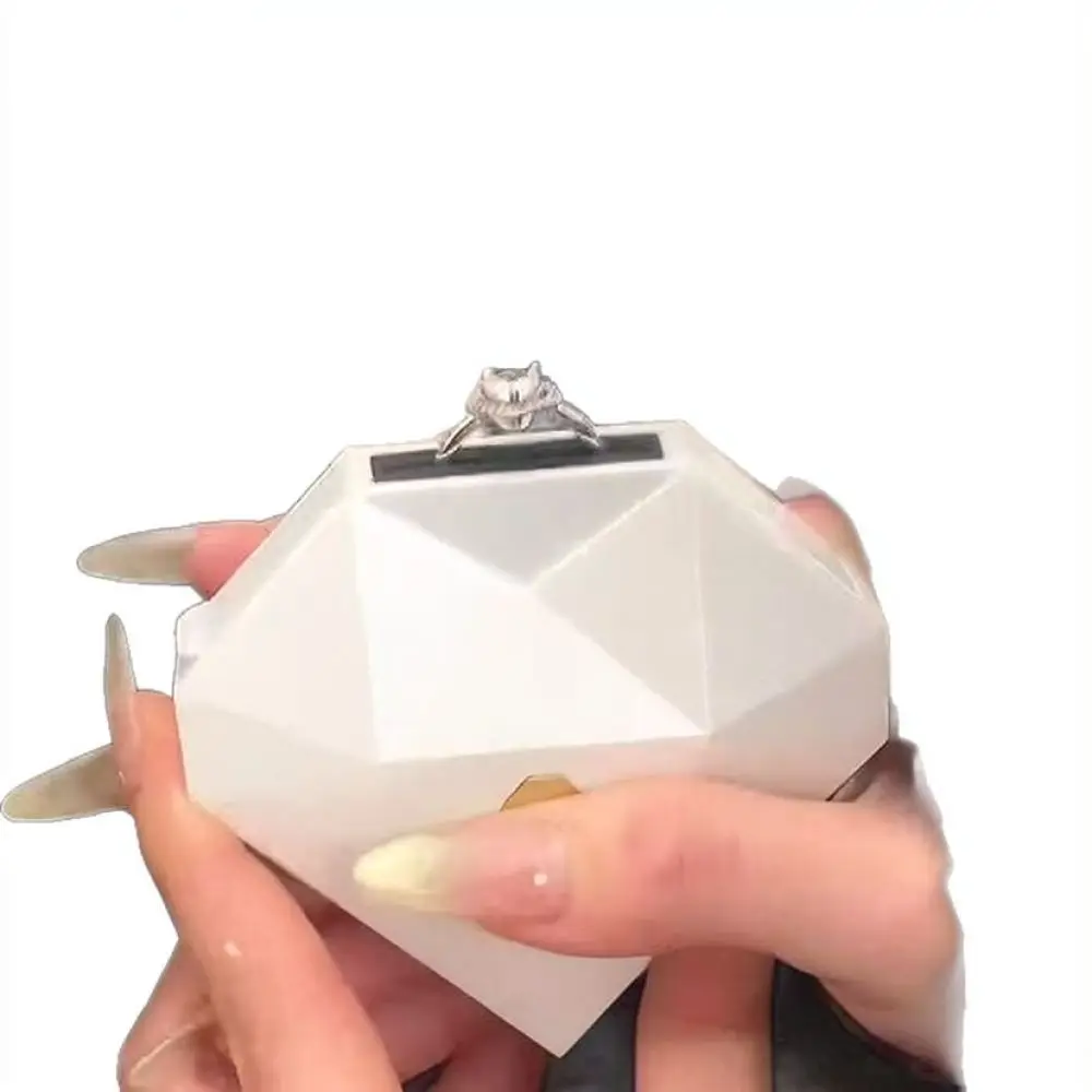 Luxury Heart Design Jewelry Box Glitter Rhinestone Finish Ring Case Auto Opening Holder For Wedding Ceremony