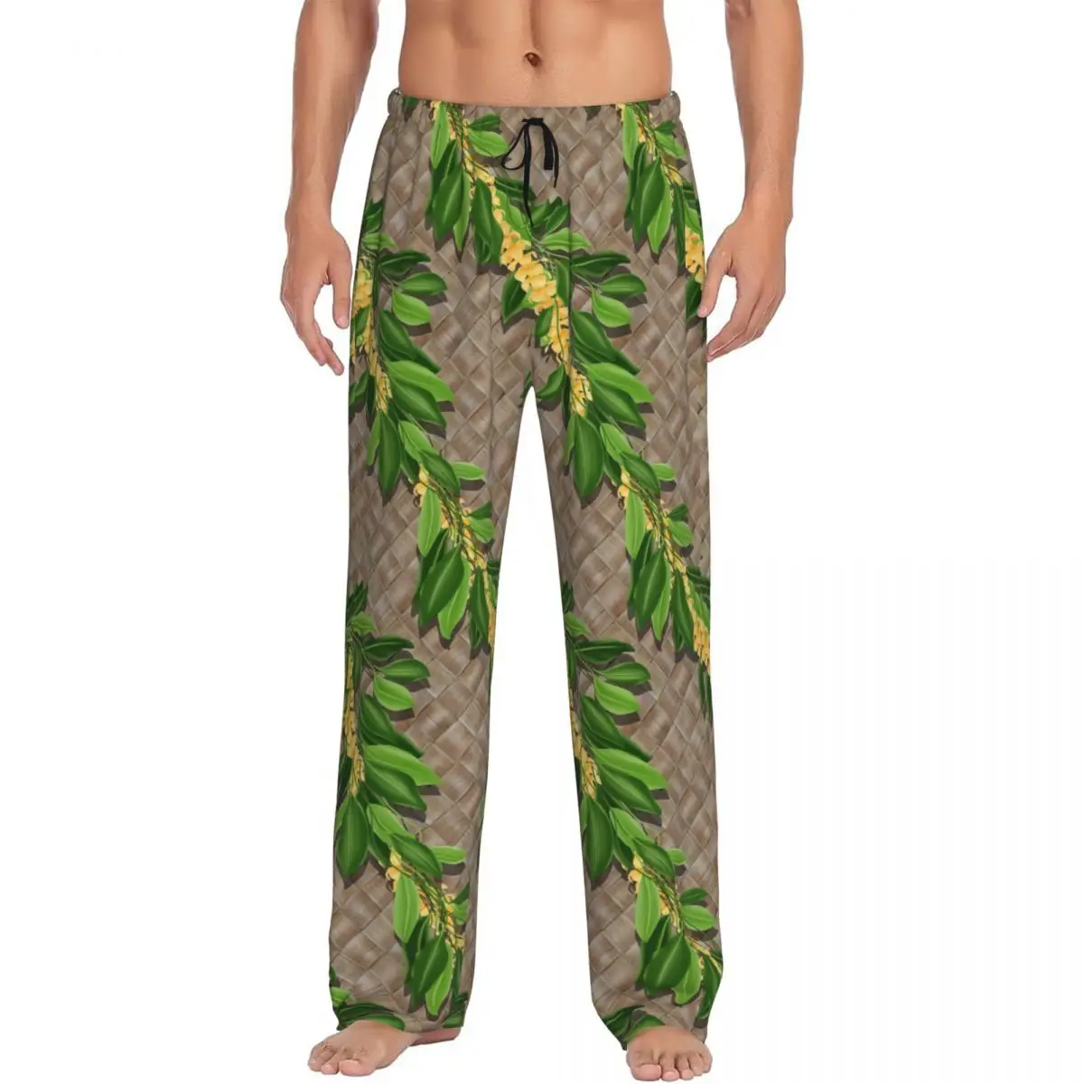 Custom Maile Lei And Puakenikeni Pajama Pants Men Sleepwear Sleep Lounge Bottoms with Pockets