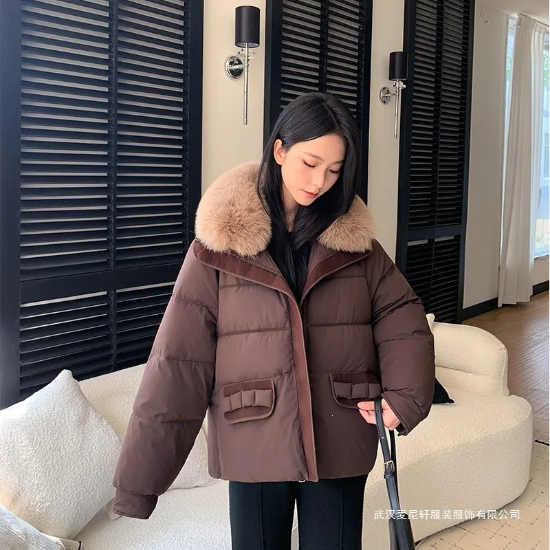 Women's Winter Jacket with Faux Fur Collar Thick Padded Puffer Coat Short Loose Fit Quilted Warm Outerwear with Flap Pockets