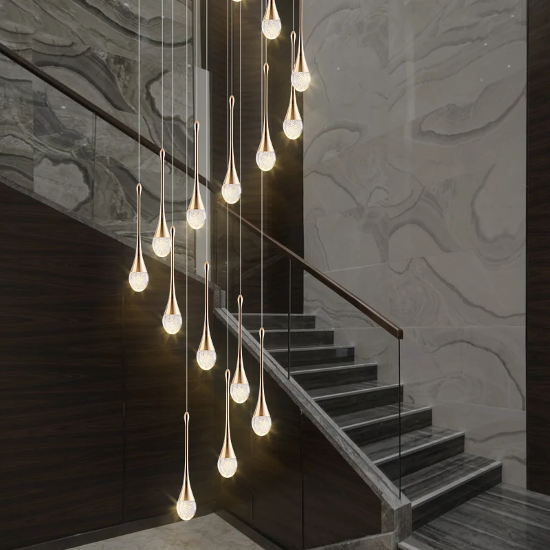 Staircase LED Crystal Ceiling Light Modern Living Room Gold/Silver/Black Room Decoration Attic Restaurant Ceiling Chandelier