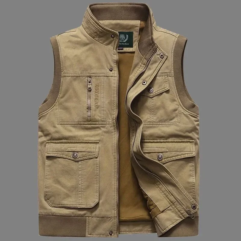 Mens Cotton Multi Pocket Utility Vest Outdoor Fishing Photography Sleeveless Jacket