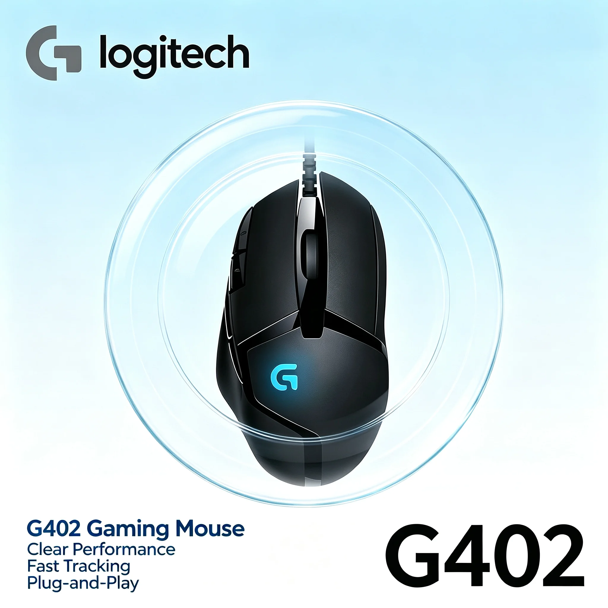 Logitech G402 Hyperion Fury USB Wired Gaming Mouse HighSpeed Tracking 4000DPI RGB Backlit 8 Programmable Buttons For PC Gamer