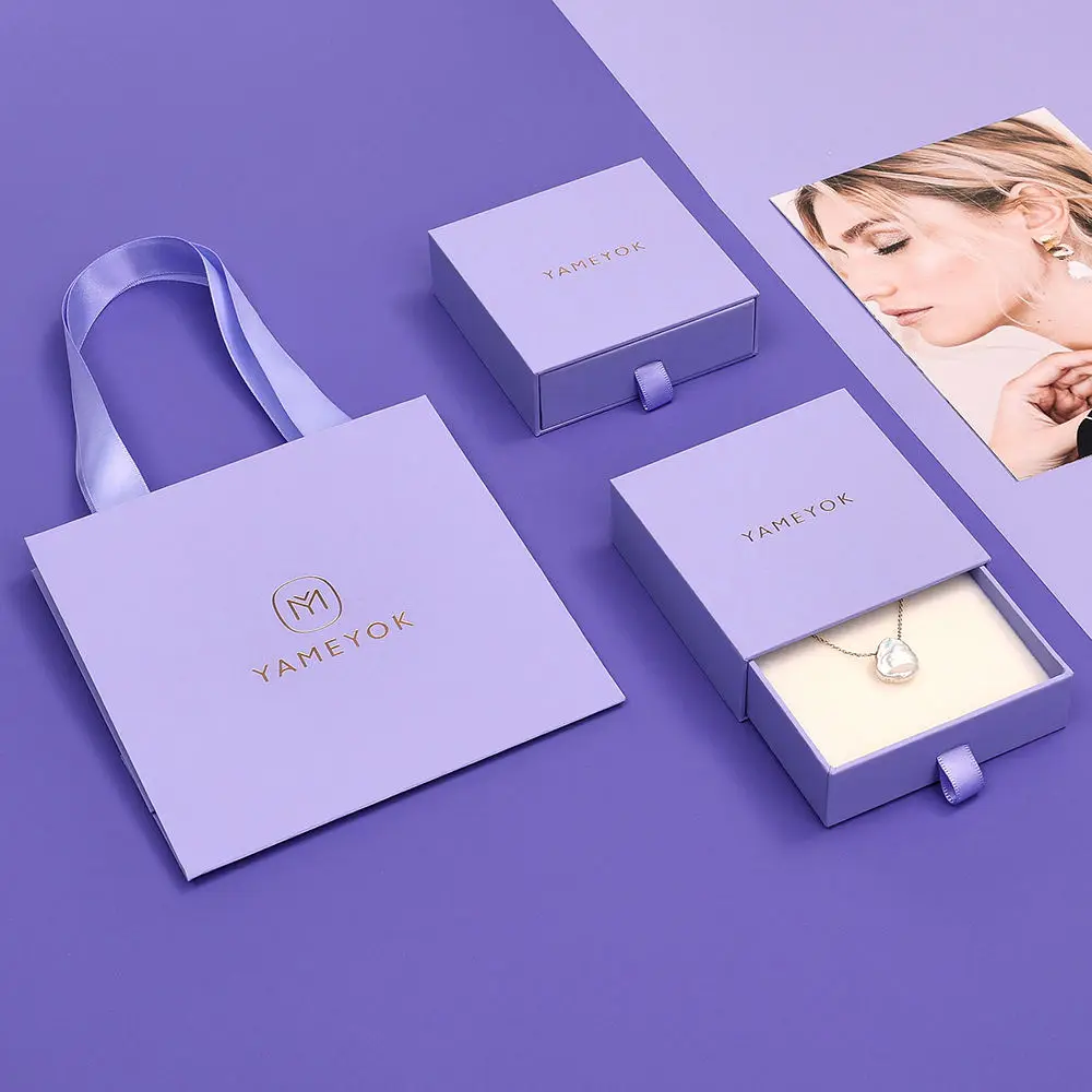 50pcs Custom Small Paper Cardboard Drawer Ring Necklace Earring Packaging Jewelry Box with Logo Printed