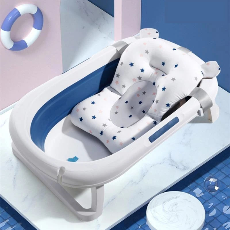 Baby Bath Seat Support Mat Foldable Baby Bath Tub Pad & Chair Newborn Bathtub Pillow Infant Anti-Slip Soft Body Cushion