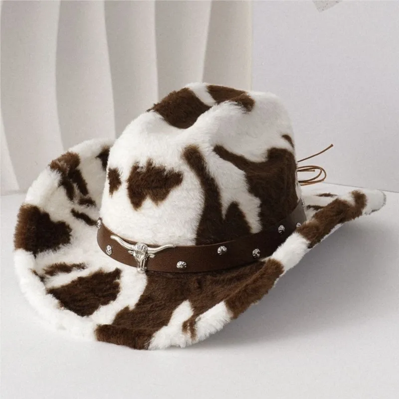 The new patterned and fashionable plush top hat paired with a headband is warm versatile for daily use