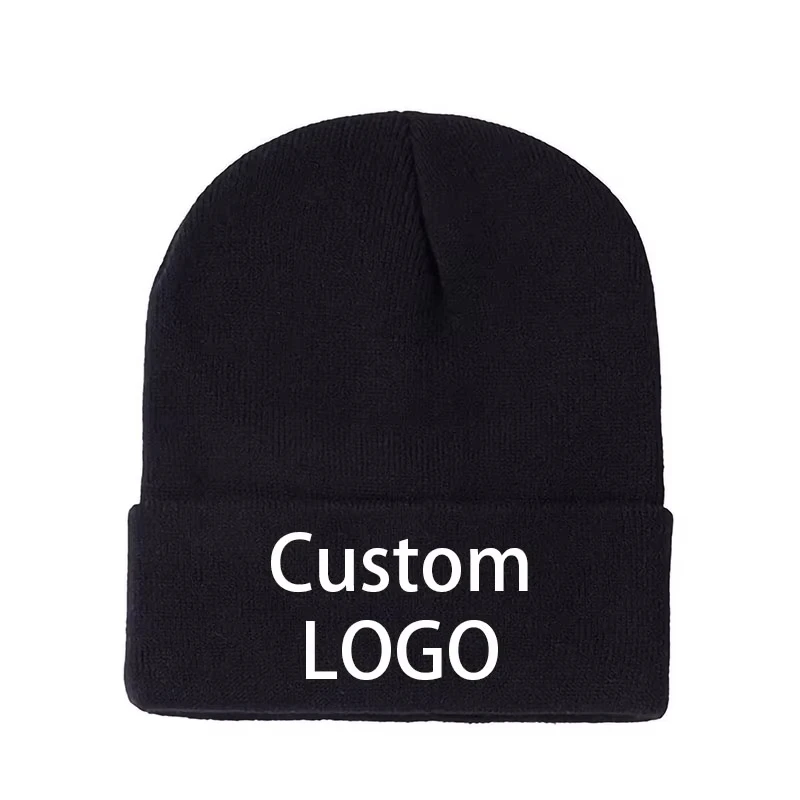 Custom Printed Logo Knitted Hats for Women Men Autumn Winter Solid Color Warm Ear Protection Girs Outdoor Beanie Hat Wholesale