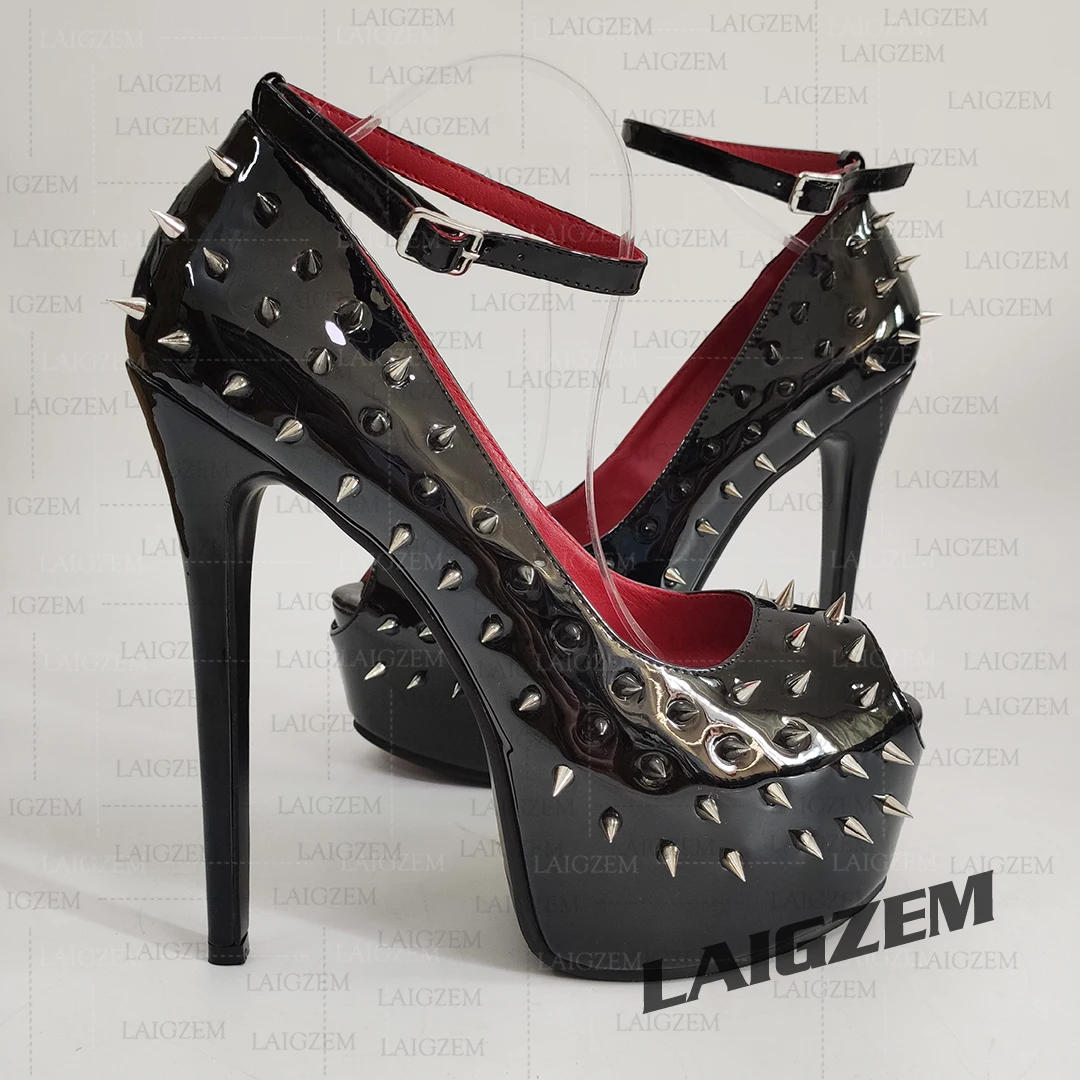 ZHIMA Women Pumps Studded Peep Toe Platform High Heels Party Prom Club Ladies Dance Shoes Woman Large Size 38 41 44 48 52