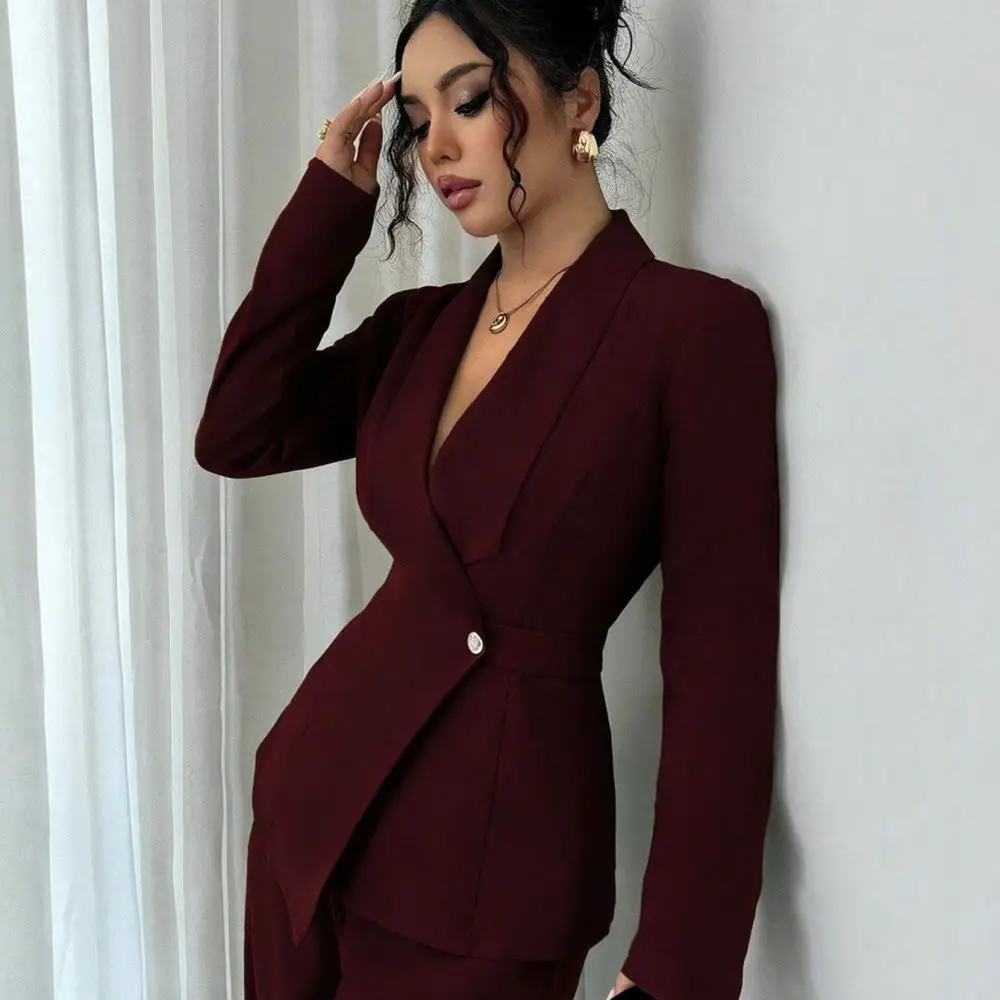 Elegant Casual Womens Suit Set Fashion Spring Autumn Long Blazer Wide Leg Pants Solid Color Office Lady Workwear Outfits