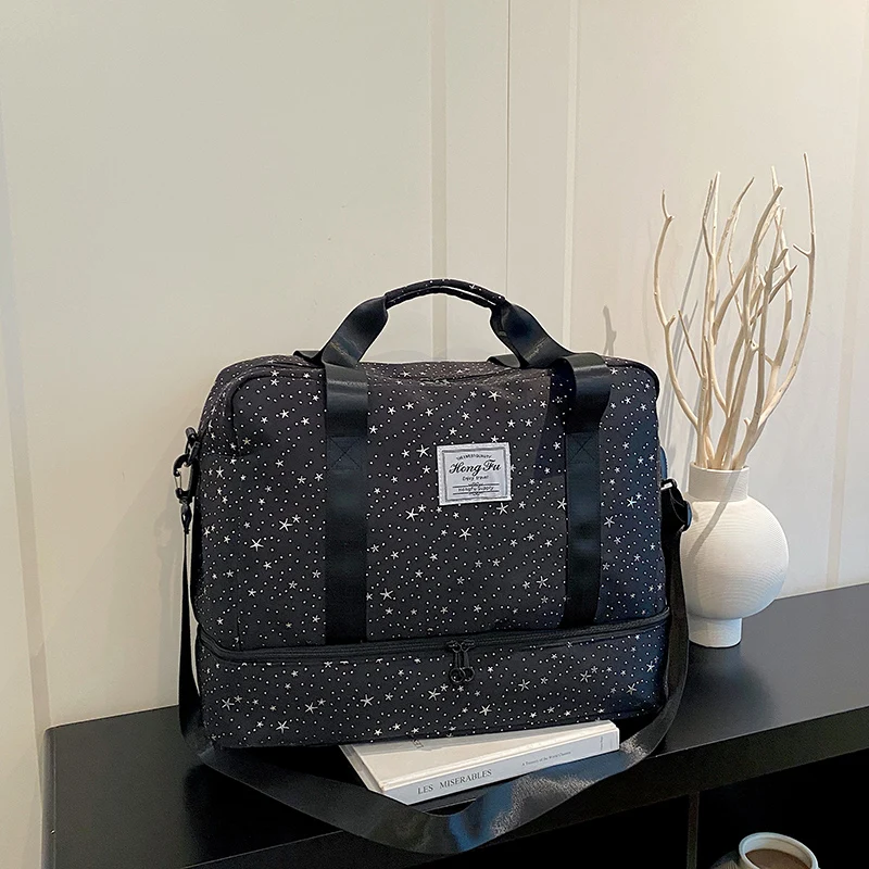 Star Print Travel Duffle Bag Large Capacity Weekender Overnight Bag Separate Shoe Compartment Portable Handbag Sport Gym Bag