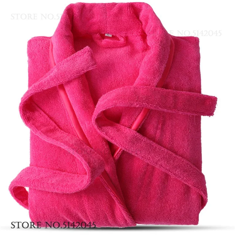 Autumn Winter Terry Couple Bathrobe Long Robe Kimono Gown 100% Cotton Hotel Sleepwear Shower Robe Loose Towel Homewear Pajama