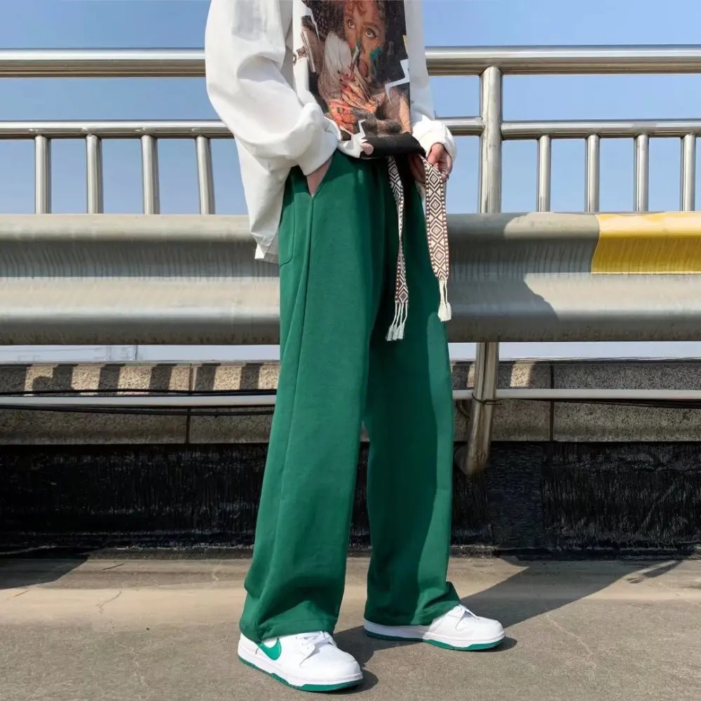 Men Streetwear Sweatpants Solid Color Loose Trousers Korean Fashion Jogging Bottoms Daily Wear Comfortable Pants