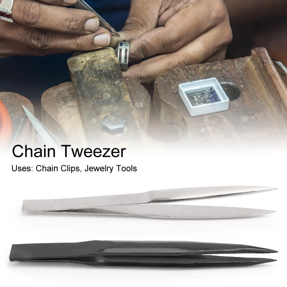 2pcs Metal Material Chain Tweezer Black/Silver Color Multiple Colors Jewelry Making Tool Jewelry Tweezer Jewelry Crafting