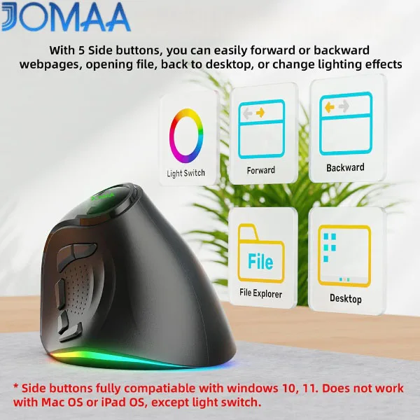 2.4G&Bluetooth Dual Mode RGB Rechargeable Wireless Vertical Ergonomic Mouse 5 Side Buttons for Computer Notebook Laptop,Android