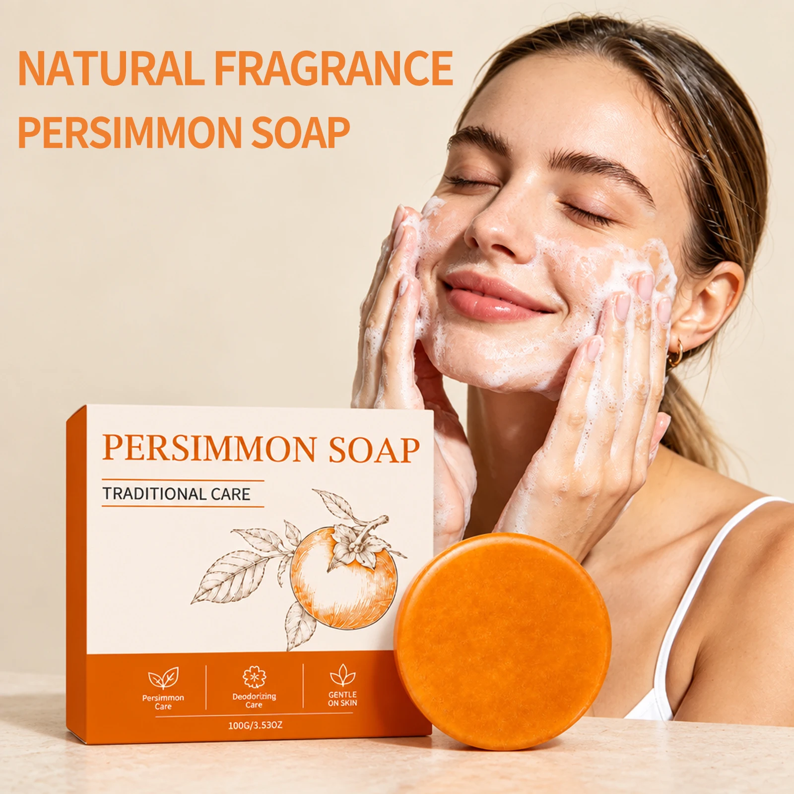 Persimmon Soap Body Odor Improve Skin Dryness Long-Lasting Oil Control Deep Cleansing Moisturizing Natural Fragrance Skin Care