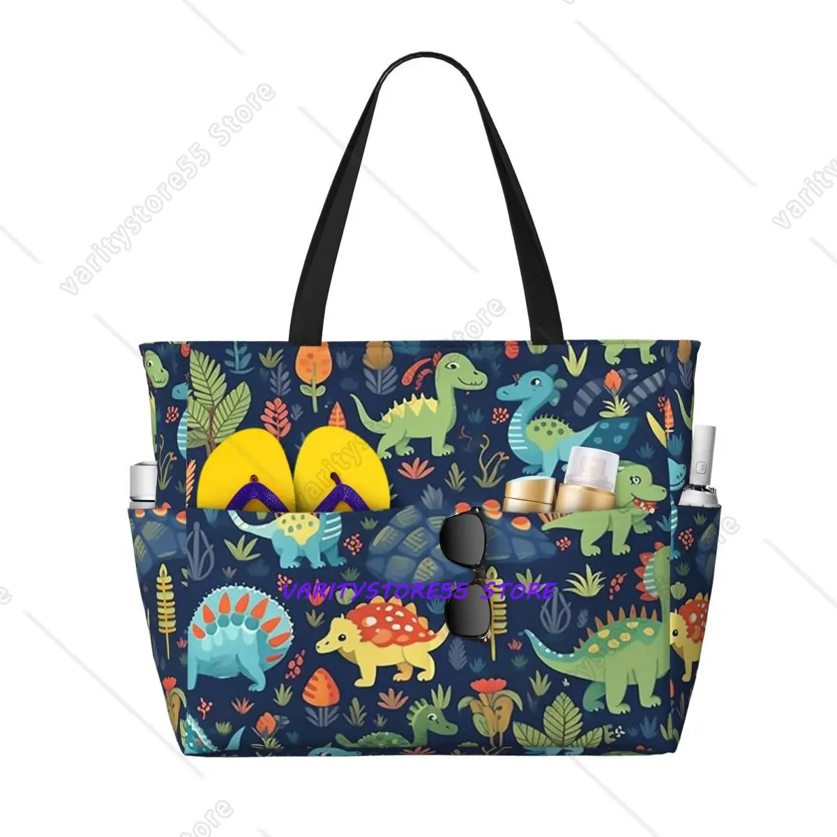 Cartoon Cute Dinosaur Pattern Beach Tote Bag Sport Gym Yoga Duffle Large Tote Bag Women Travel Fitnessg