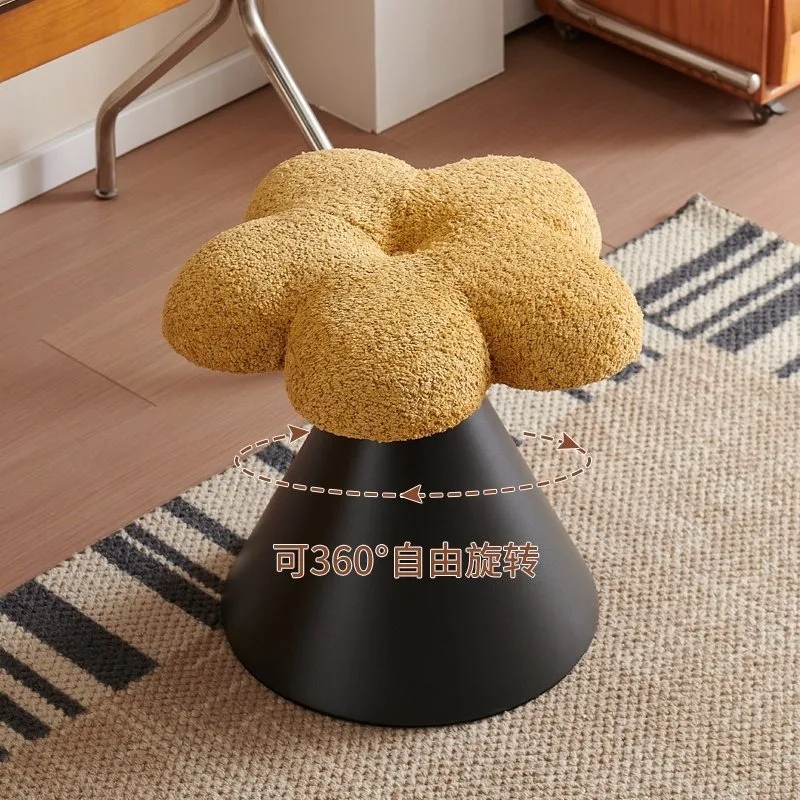 360 Swivel Vanity Stool Cream Style Petal Shape, Soft Padded Light Luxury Cushion, Creative Design for Bedroom Makeup Home