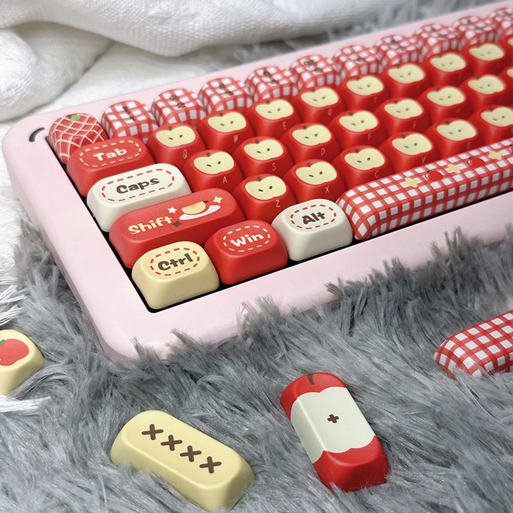 Cute Apple Shape Keycaps MOA Profile PBT Keycaps Dye-Sub 143 Keys Red Girl Kawaii Mechanical Keyboard Keycap Set for MX Switches
