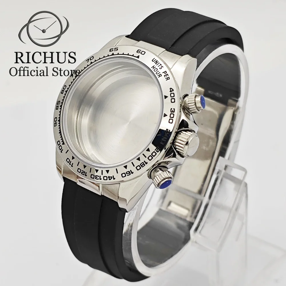 RICHUS VK63 Watch Case 39mm Silver/Rose Gold/Gold  Stainless Steel Watch Case Fit VK63 Quartz Movement Watch Accessories