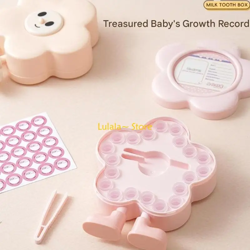 Y4QA Flower Shaped Baby Tooth Storage Box ABS Component Baby Tooth Souvenirs Box for Keeping Milk Teeth Safe & Organized
