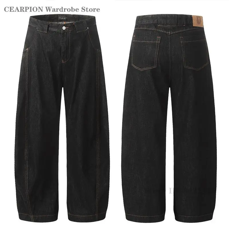 Men's Casual Wide Leg Jeans High Street Knife Edge Denim Jeans Fashion Loose Fit Straight Pants American Retro Long Trousers